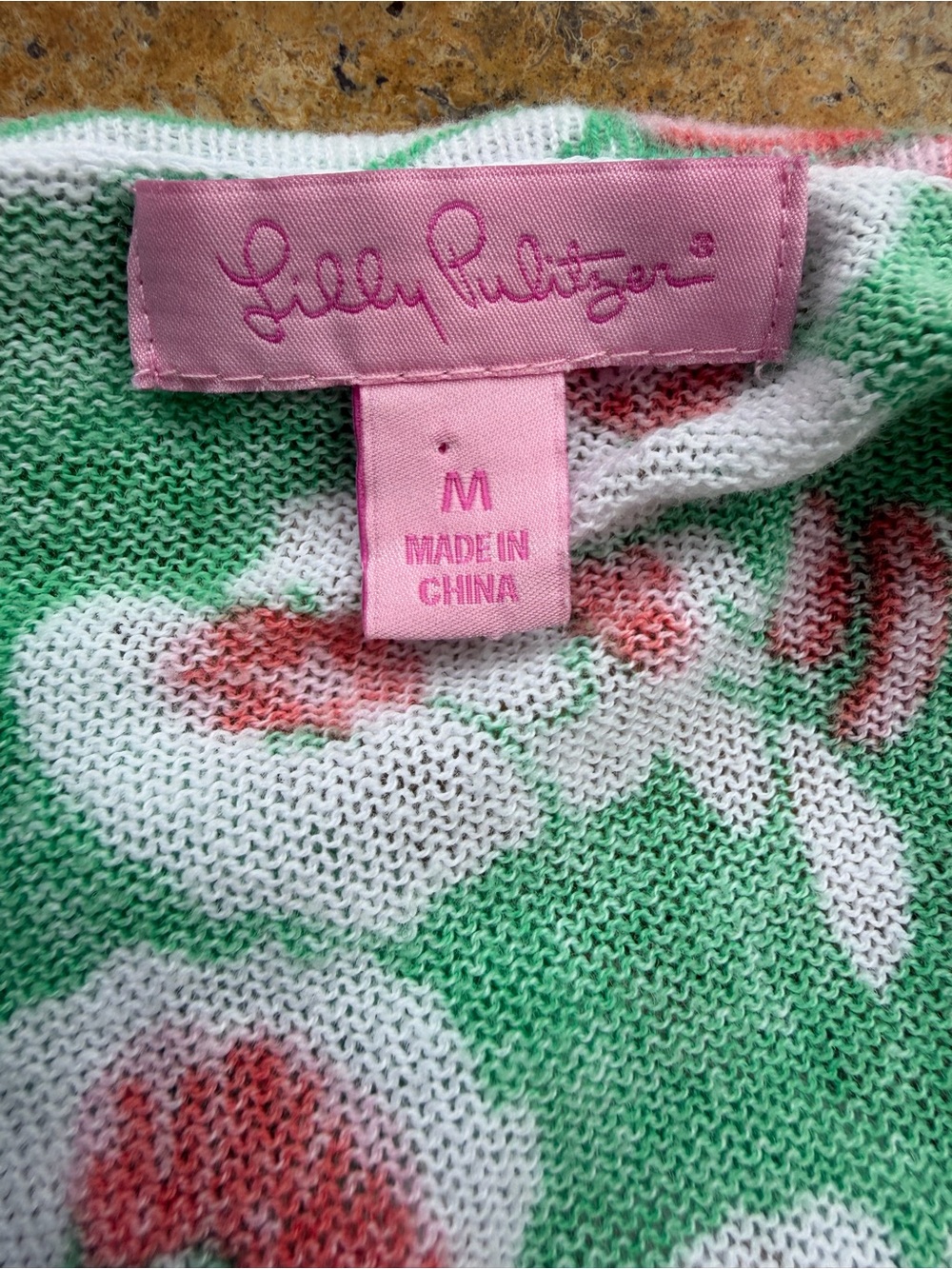 Lilly Pulitzer M Green Floral Scoop Neck Top with Pink Roses - Picture 6 of 6